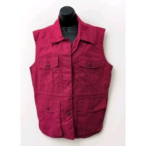 Woolrich Cotton Blend Utility Trench Safari Vest Size Large Brick Button Front